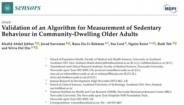 Header for publication - Validation of an algorithm for measurement of sedentary behaviour in community-dwelling older adults